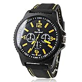 Soleasy New Men's Sports Style Black Case Rubber Band Quartz Wrist Watch WTH1016
