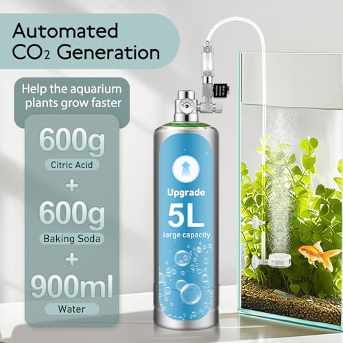 5L Aquarium CO2 Generator System Carbon Dioxide Reactor Kit, co2 Aquarium kit diy co2 kit for aquarium with Regulator Solenoid Valve, bubble counter for Aquarium Planted tank 60L to 300L