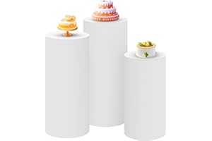 SaitiMade Set of 3 - White Cylinder Pedestal Stand Covers, Spandex Cylinder Stand Covers for Party, Wedding or Birthday Event Decor - Only Contains Cylinder Covers
