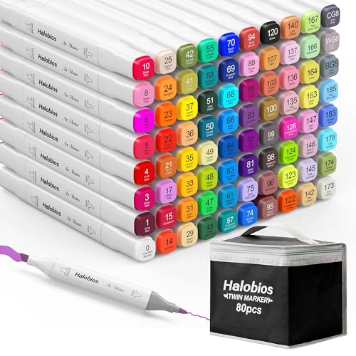 Halobios 80 Farben Alkohol Marker Set, Alcohol Twinmarker, Meißel &Amp; Feine Verdoppelt Spitzt Alkohol Permanenter Marker Stifte Mit Anti-Seepage Abstandshaltern Für Manga, Design, Malerei, Zeichnung