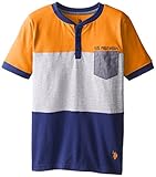 U.S. Polo Assn. Big Boys' Short Sleeve Henley, Light Orange, 10/12