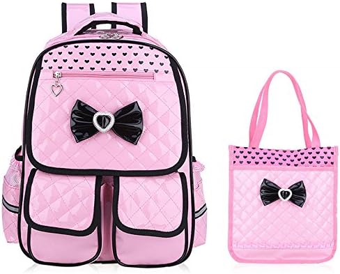 School Backpack, Princess Style Laptop Bag Shoulder Daypack Handbag Book Bag for Kids, Girl's Backpack with Detachable Lunchbox Set (S, pink)