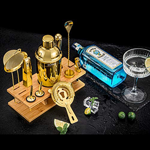 Soing Barkeeper-Set, Goldfarben, perfektes Cocktail-Shaker-Set zum Mixen von Getränken, Edelstahl-Barwerkzeuge mit… – Bild 5