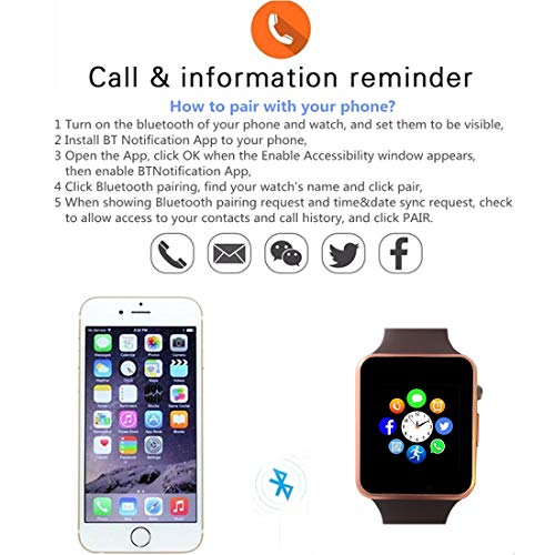 Smart Watch Phone, Smartwatch with Camera Pedometer Call Text SNS Sync SIM Card Slot TF Card Music Player Alarm Compatible with Android and iPhone (Partial Functions) for Men Women Teens Kids - Thumbnail 2