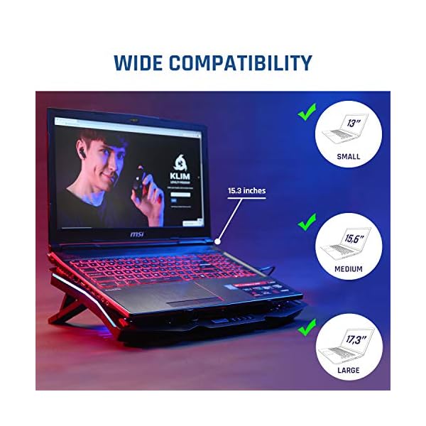 KLIM-Halo-Laptop-Cooling-Stand-with-RGB-backlighting-11-17-Gaming-Laptop-Cooling-Pad-For-Desk-USB-Powered-Fan-Very-Stable-And-Silent-Compatible-Mac-And-PS4-NEW-2021 KLIM Halo + Laptop Cooling Stand with RGB backlighting + 11" - 17" + Gaming Laptop Cooling Pad For Desk + USB Powered Fan + Very Stable And Silent + Compatible Mac And PS4 - NEW 2022