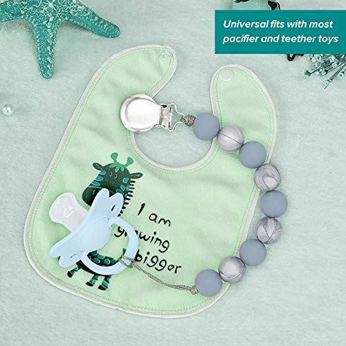 Pacifier Clips, Pack of 4 Hand-Made Braided Pacifier Leash for Boys& Girls, Flexible Baby Teething Ring Holders for All Pacifiers, Teether Toys, Soothie (2 Pack(Dark Gray+ Navy Blue))
