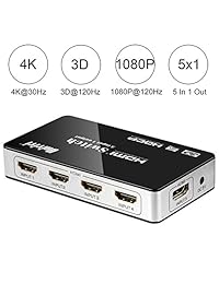 Univivi - Conmutador HDMI 4K 5 puertos 5 x 1 Conmutador divisor HDMI Compatible con 4Kx2K Ultra HD 3D