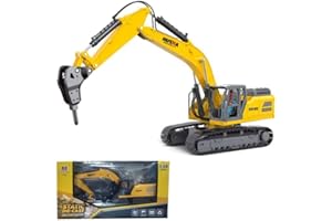 Qcar Large Drill Excavator Construction Vehicle Toys Heavy Duty Alloy Hydraulic Hammer Truck, 1:35 Scale Diecast Site Drill Digger Toy Truck for Kids 8,9,10,11,12 Year Old and up