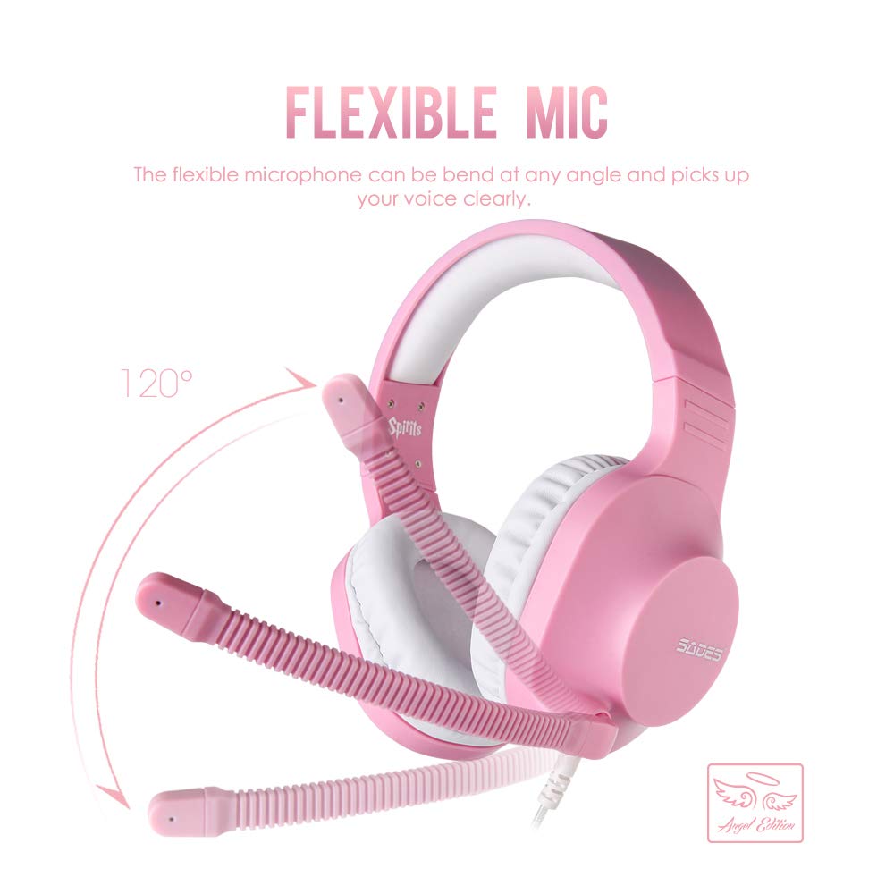 SADES Headset for Girls, Spirits 3.5mm Stereo Gaming Headphones for Nintendo Switch, PS4, Xbox One, Over Ear Headset with Noise Cancelling Mic,Volume Control, Soft Memory Earmuffs for PC, Laptop, Mac