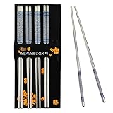 Rbenxia Metal Chopsticks Kitchen Dinner Flower Print Chopsticks 5 Pairs
