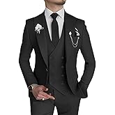 Wangyue Men's 3 Piece Slim Fit Suit Double Breasted Suit Men Formal Suit for Wedding Prom Dinner Party