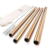 JOYECO 4 Pcs Stainless Steel Boba Straws, FDA Standard Big Straws Smoothies Reusable, 0.5 inches Wide Straw 9.5 inches Long for Bubble Tea, Juice, Thick Milkshakes, Rose Copper