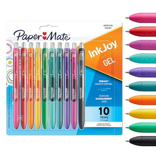 Paper Mate InkJoy Gel Pens | Assorted Vibrant Ink Colours | For Writing, Colouring & Journalling | Medium Point (0.7mm) | 10 Count