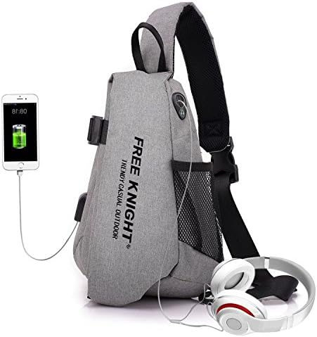 Sling Chest Bag Shoulder Backpacks Triangle Rucksack with USB Charging Port for Outdoor Hiking Casual Men Women