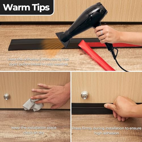 2 Pack Door Seal Strip, Under Door Draft Stopper, Adjustable Weather Stripping Seal for Cold Insulation, Bottom/Under Sweep for Exterior & Interior Doors, Seal Blocker Noise, 2" W x 39" L (Black)