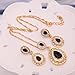 OUFO Jewelry Set for Woman Girls Rose Gold Necklaces and Earring Black Crystal Teardrop Pendant Elegant Charm Necklace Sets Gifts (2241)