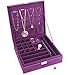 Mantello Two-Layer Lint Jewelry Organizer Box Storage Case with Lock, Purple