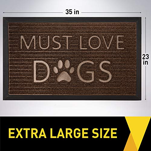 GRIP MASTER Durable All-Natural Rubber Doormats, 35x23, Waterproof Boot Scraper Mats, Heavy Duty Indoor Outdoor Large Size Door Mat for Winter Snow, Low-Profile Easy Clean, Brown Must Love Dogs - Thumbnail 7
