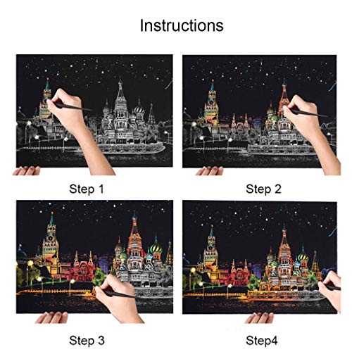 Eraimp Scratch Art Paper, Rainbow Painting Sketch Pad, Night View Scratchboard for Adult and Kids, DIY Arts & Crafts, with Wooden Stylus, Exquisite Packaging - 15.94"x11.2",Big Ben - Thumbnail 5
