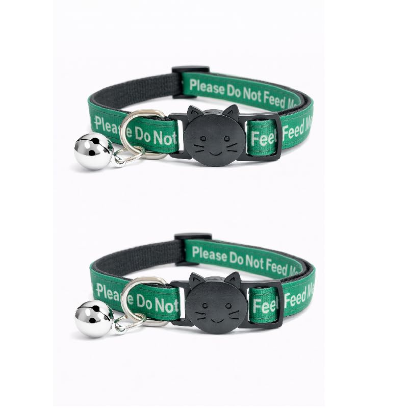 Worded Cat Collars – Please Do Not Feed Me, I Am Microchipped | Safe Quick Release Breakaway Buckle | Zacal Cat Collars (Pack of 2, Green, Please Do Not Feed Me)