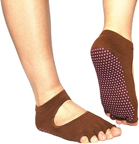 Alisagoo 2 Pack Yoga Socks Pilates Barre Sock with Grip for Girl Women (Coffee)