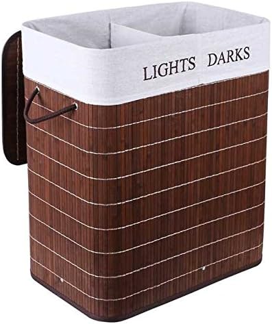 Homitex 100L Laundry Basket Bamboo Washing Clothes Hamper Bin With Lid and Lining (Brown-2 Sections)