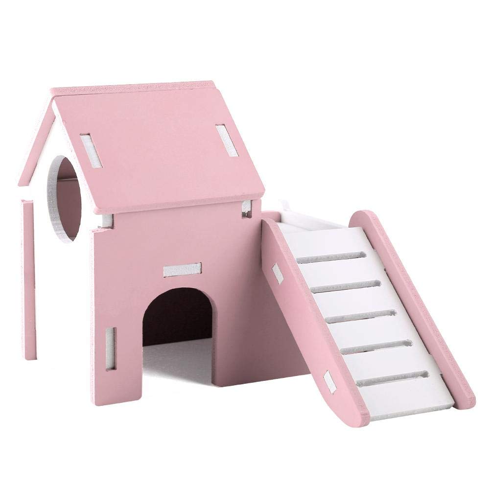 Pet Hamster House, Double Layer Odorless Foam Home with Stair DIY Hideout Hut Viewing Room for Squirrels Gerbils Hamsters Golden Bears Small Animals (Pink)