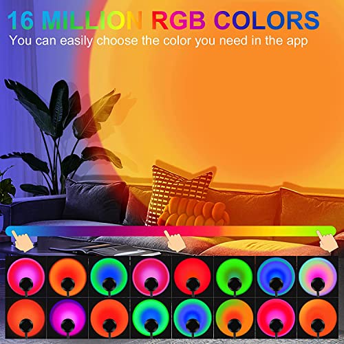 Redare Smart Sunset Lamp,Sunset Lamp projector 360 Degree Rotation,APP and Remote Control Multicolor Changing LED Sunset Lights,Upgraded Sunlight Lamp Synchronized with Music, Holidays Gift for Women