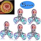 5 Pack LED Light Fidget Spinner Stress Relief Anxiety Toys Best Autism Fidgets spinners for Adults Children Finger Toy with Bearing Focus Fidgeting Restless Colorful Hand Spin Party Favor (clear)