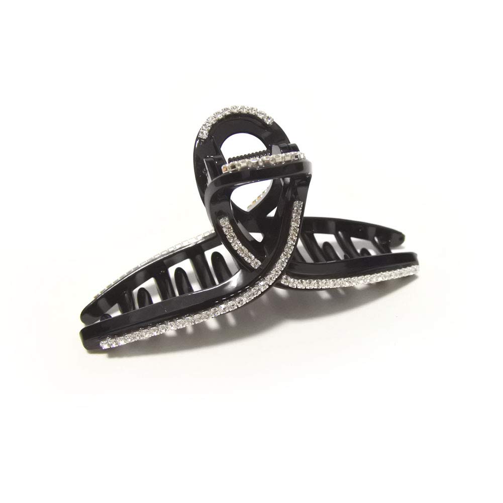 Meilliwish Long Noble Big Sparkling Women Ponytail Holder Hair Claw Clip(D113)(Black)