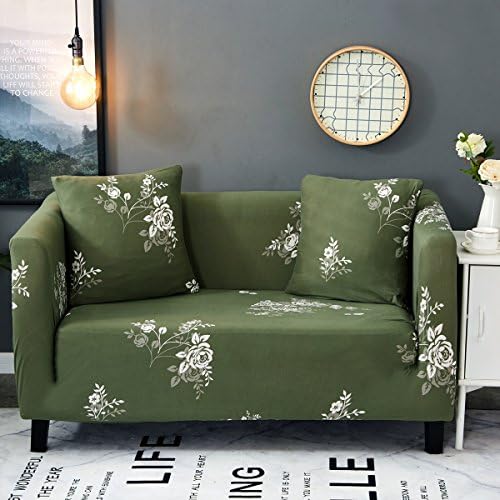Miller00 Stretch Elastic Couch Covers Home Decor 4 Seater Couch Sofa Slipcovers Spandex Fabric Sofa Protector Covers Anti-Slip Removable (DarkGreen Flower Pattern)