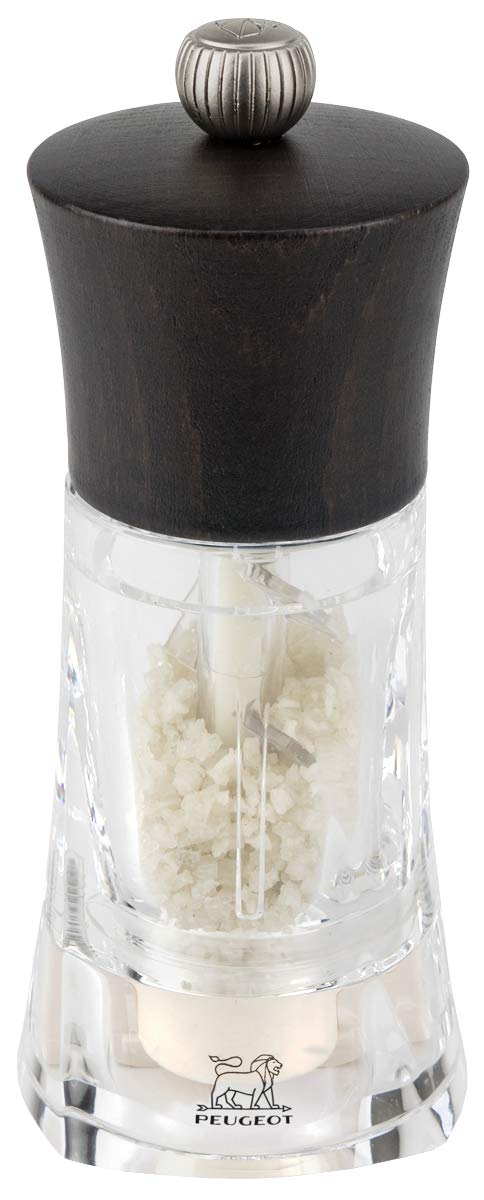 PEUGEOT - Oléron 14 cm Salt Mill - Classic Grind System - Made with PEFC Certified Wood and Acrylic - Made in France - Chocolate and Transparent Colour