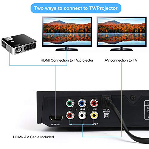 SEMIER Region Free DVD Player, Compact Video DVD CD/Disc Player for TV, HDMI/AV Cables Included, HD 1080P, Built-in PAL/NTSC, USB/MIC Input, Coaxial Port, Remote Control