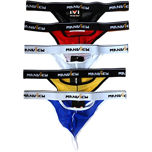 iKingsky Men's Sexy Underwear Breathable Mesh Panties Pack of 5 (US Small/ with Tag M, G-string)