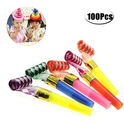Eshylala 100PCS Party Noisemakers Party Horns Tube Blowouts Noisemakers Party Blowouts Whistles Party Blowers, Great Bag Stuffers (Random Color)