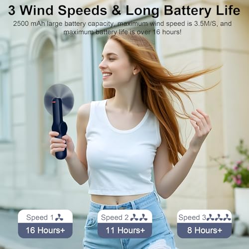 JATEKA 2 in 1 Portable Fan, Folding Fan, Wind Speed 3.5m/s, Silent Fan with Mobile Power, Suitable for Outdoor, Travel, Office