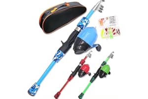 Kids Fishing Rod Reel Combo Full Kit Telescopic Fishing Pole Set Spincating Reel Line Lures Hooks and Carrier Bag Fishing Gea
