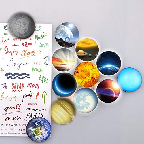 18pcs Refrigerator Magnets,Beautiful Glass Planetary Fridge Magnets,1.18 inches Diameter Round Fridge Stickers,Practical Office Magnets,Calendar Magnet,Whiteboard Magnets,Prefect Decorative