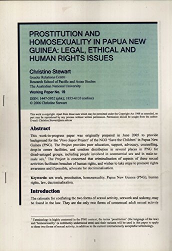 Prostitution and Homosexuality in Papua New Guinea: Legal, Ethical and Human Rights Issues