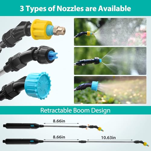 Uniiking® 1.35 Gallon/5L Battery Powered Electric Sprayer with USB Rechargeable Handle, Portable Garden Sprayer with 23.6" Telescopic Wand, 3 Mist Nozzles and Adjustable Shoulder Strap