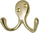 2 Pack Hiatt Brass Double Coat Hooks Door Wall Robe Dress Garment Hangers view 2
