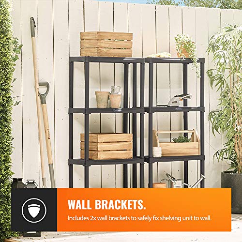 VonHaus 4 Tier Garage Shelving Unit (Pack of 2) Black Plastic