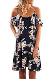 Aking Women's Summer Ruffle Cold Shoulder Floral Print Casual Mini Dress
