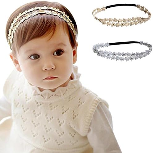EKIMI Rhinestone Headband Hairband Baby Girls Flowers Cloth Headbands (Silver)