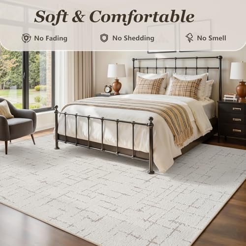 Area Rug for Living Room Rug-Carpet 6x9 Bedroom Rugs Textured Tufted Jacquard Modern Neutral Soft Washable Luxury Rug for Dining Room Nursery Non Slip Beige