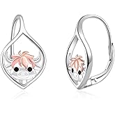Highland Cow Earrings for Women - 925 Sterling Silver Cute Animal Dangle Leverback Earrings Hypoallergenic Highland Cow Print Jewelry Gift Unique Cowgirl Jewelry Highland Cows Gifts