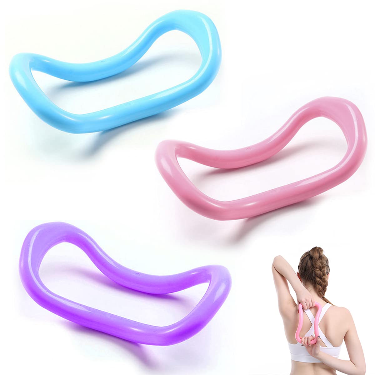 Fascia Stretching Ring,Forreen 3 Pieces Yoga Ring Pilates Circle Pilates Training Ring Yoga Massage Ring Training Tool for Toning Thighs Abs and Legs (Pink, blue, purple)
