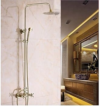 Modern Gold Finished Wall Mounted 8 Round Shower Head With Hand