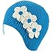 BEEMO Latex Swimming Cap for Women, Swim Cap for Long Hair or Short Hair, Bath & Swim Caps to Shield Hair from Damage, Use as Large Shower Cap, Light Blue Swimming Cap with White Flowers