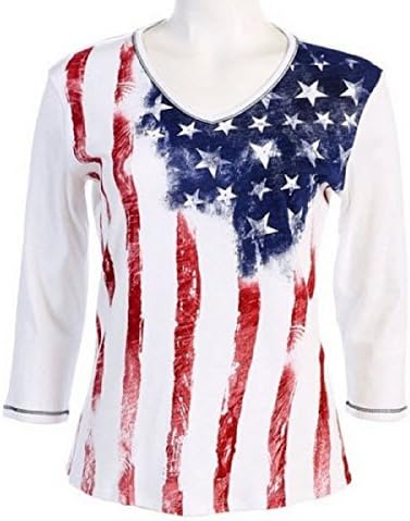 Old Glory 3/4 Sleeve Top (Large, White)